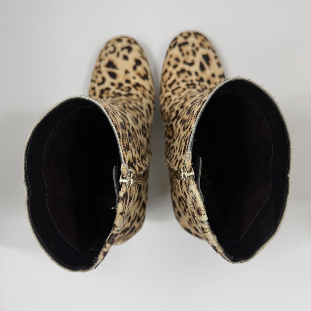 Sam Edelman Corra Leopard Calf Hair Ankle Boots Block Heel Sz 9 Mob Wife‎ Chic - Picture 9 of 10